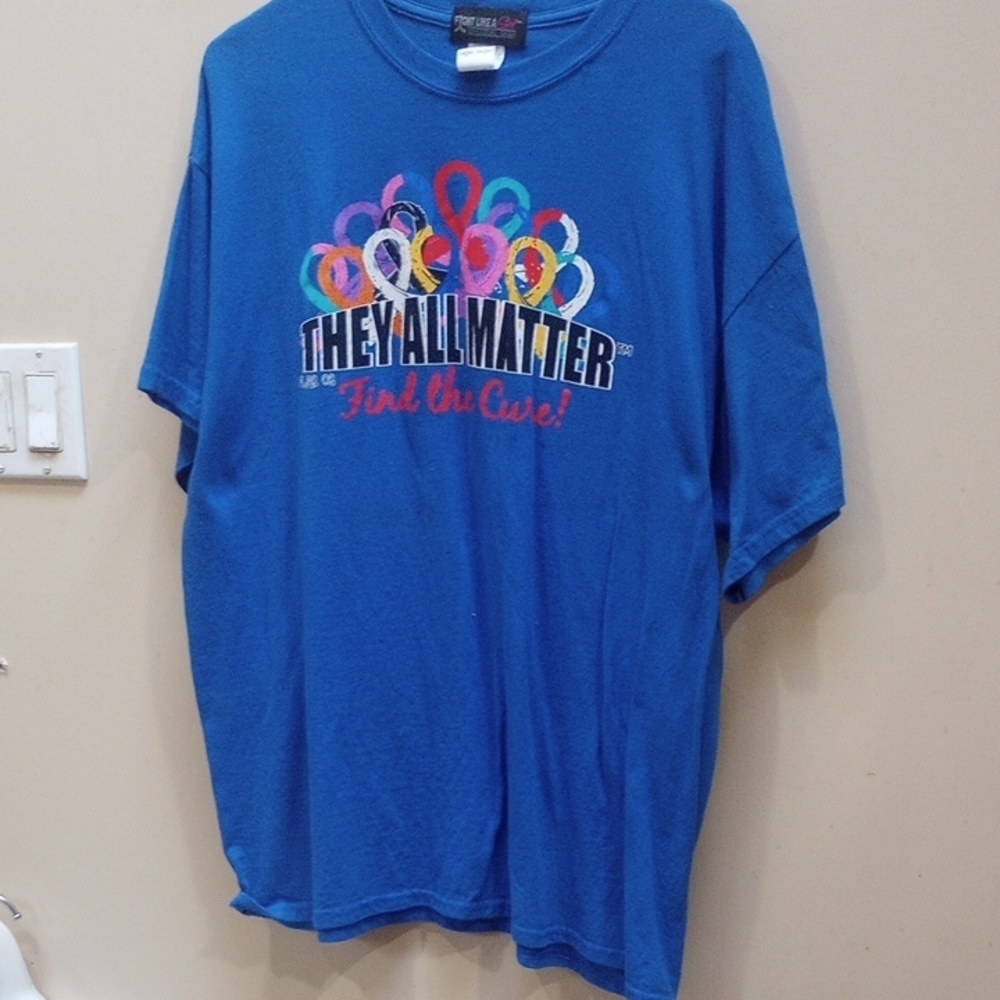 Blue Women's Shirt with Colorful Design Cancer Awareness